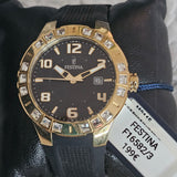 Festina Damenuhr F16582/3 Gold Swarovski Steine 38mm Schwarz Silikon