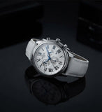 Hislon 1928 Chronograph Herrenuhr Armbanduhr Weiß Römische Ziffern Lederarmband