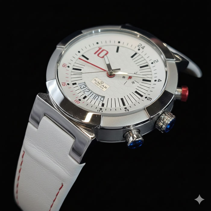Nacar NC25-290012-AWRL11 Swiss Made Luxus Chronograph 43mm - Weiß /Rot Unisexuhr