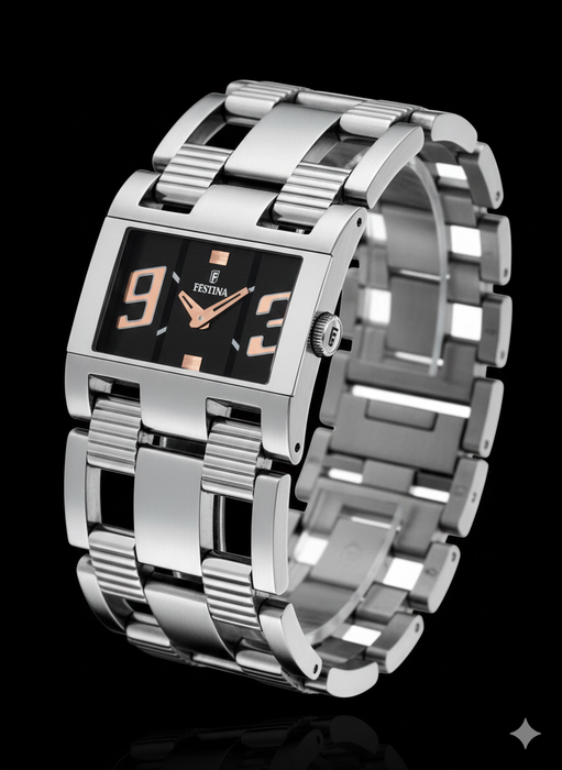 Festina F16326/4 Damen Uhr Edelstahl Silber - Rechteckig - Roségold Details - Elegant, ÖZENSAAT