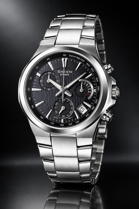 Casio Sheen SHE-5019D 35mm Damenuhr Chronograph Silber Quarz