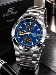 Casio Edifice EF-511D-2A Chronograph Herrenuhr Blau Edelstahl WR 100M
