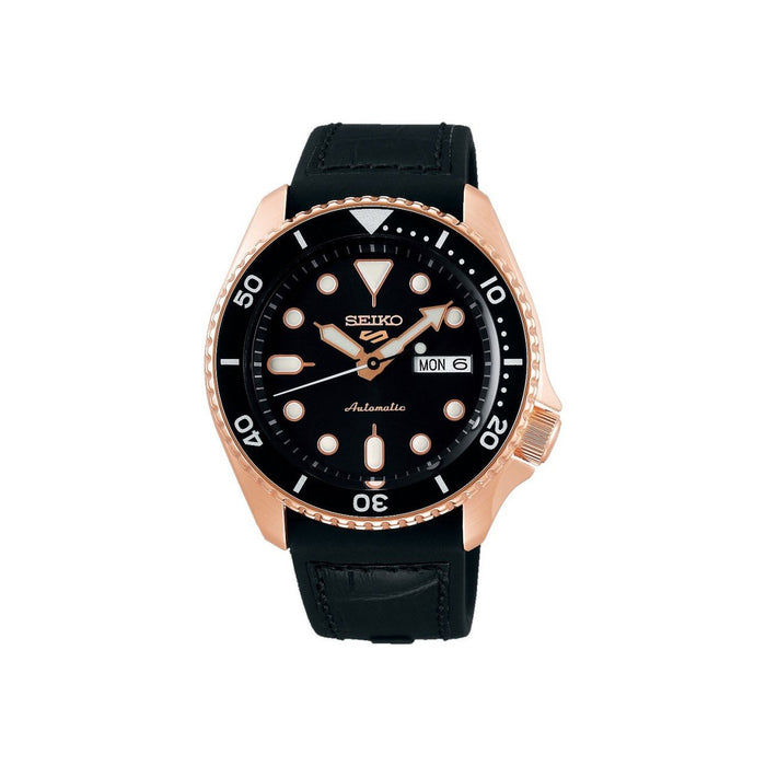 Seiko 5 Sports SRPD76K1 Herrenuhr – Automatik mit Goldton und Silikonarmband