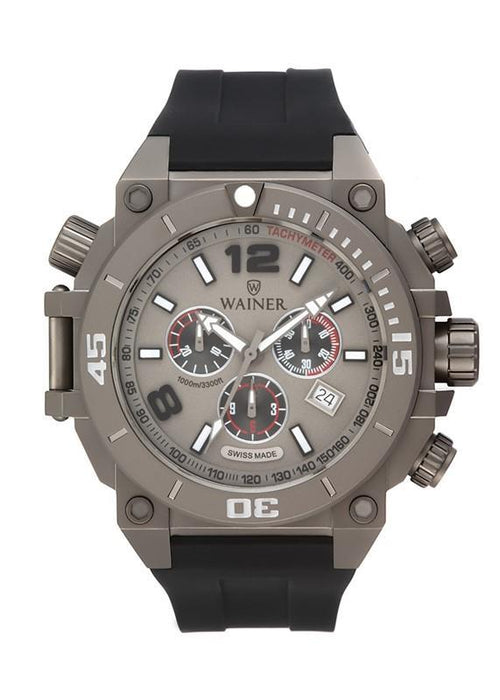 Wainer Herrenuhr Chronograph Edelstahl Silikonarmband